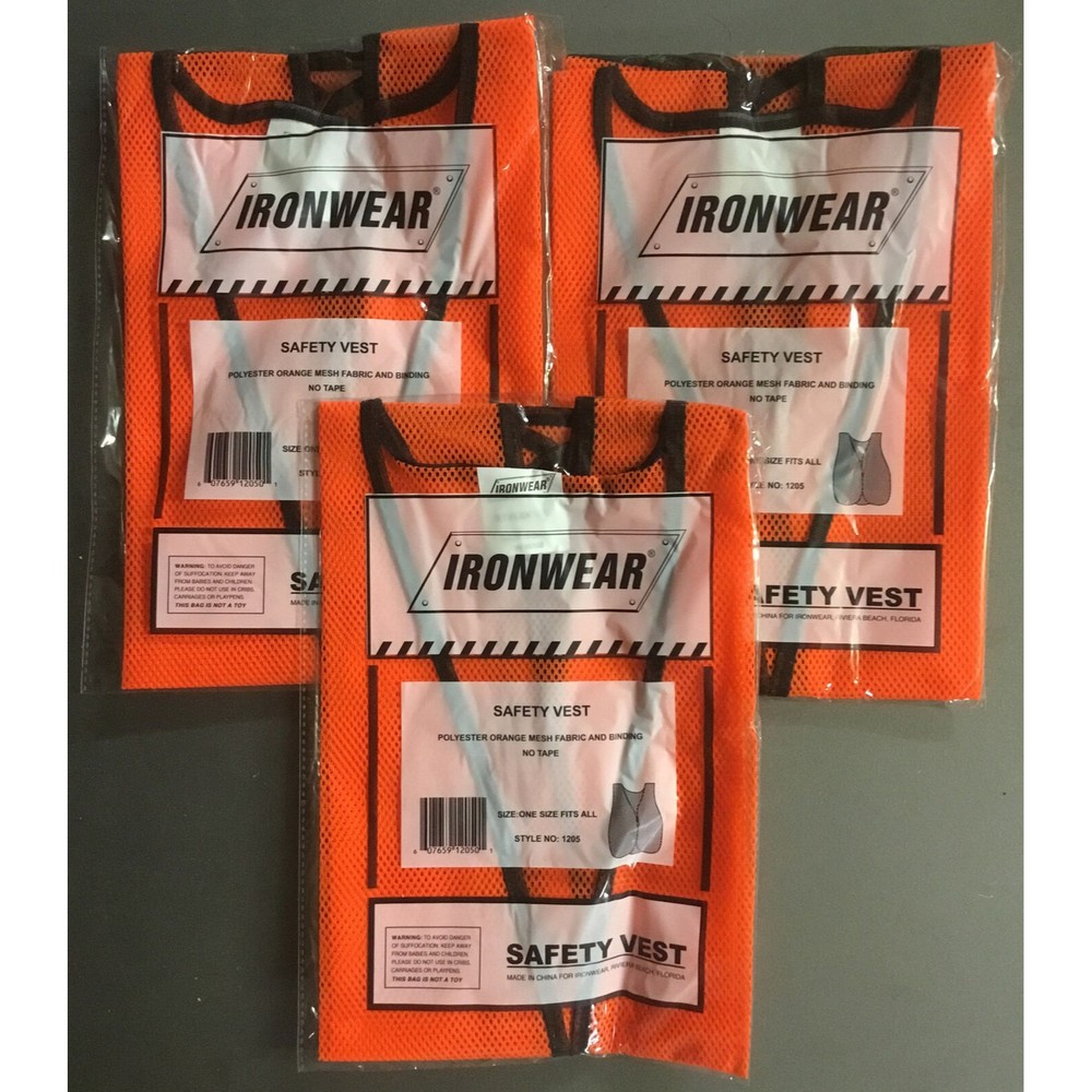 Ironwear Safety Vest Style No: 1205.  Bundle Of 3
